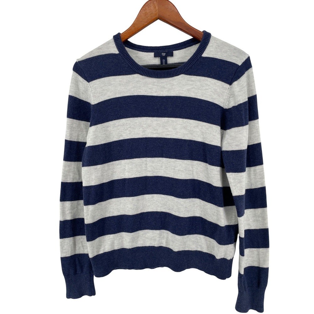 Gap Crewneck Sweater Womens Large Blue Stripe Nautical Coastal Preppy